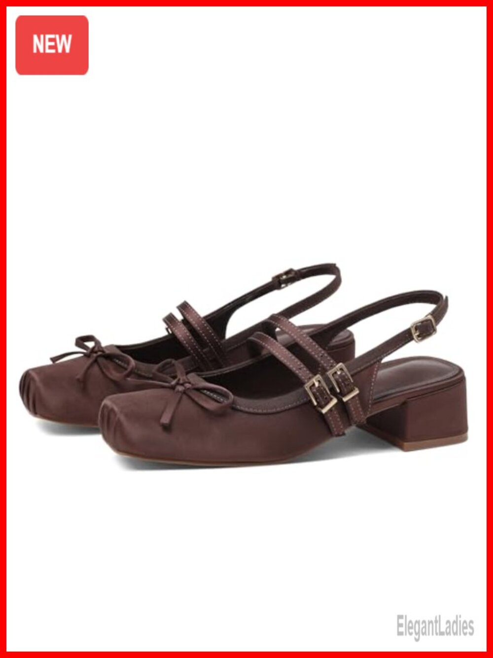 Satin Slingback Ballet Flats Low Block Heel Square Toe Mary Jane Pumps